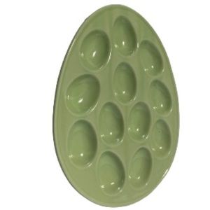 Cordon Bleu Egg Shaped Ceramic Deviled Egg Plate Platter Server Pastel 8.5 x 10"